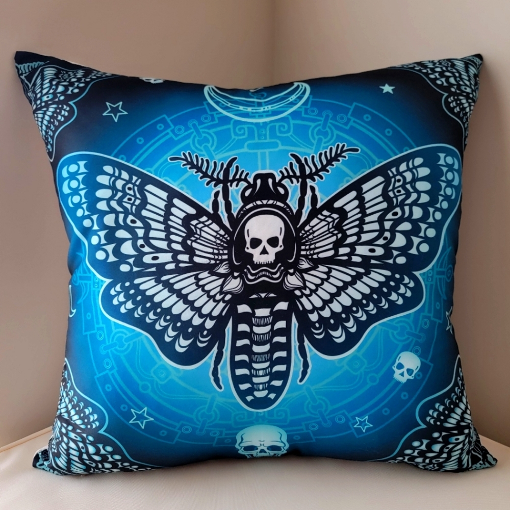 Decor Blue Skull Moth Decorative Pillow cover Only